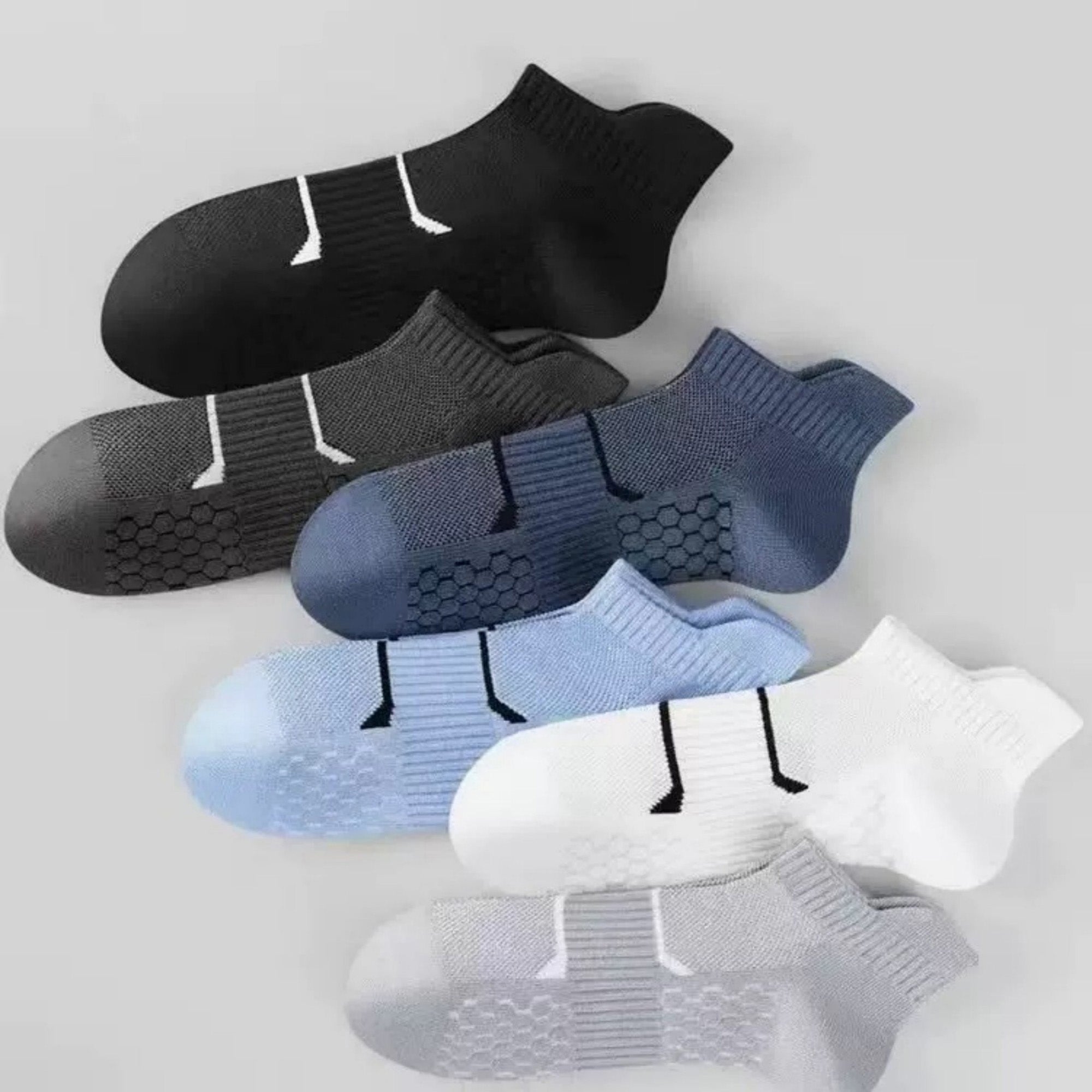 Anna-Kaci Men's Cushioned Low Cut Grip Socks 5-Pack with Arch Support and Breathable Mesh Panels