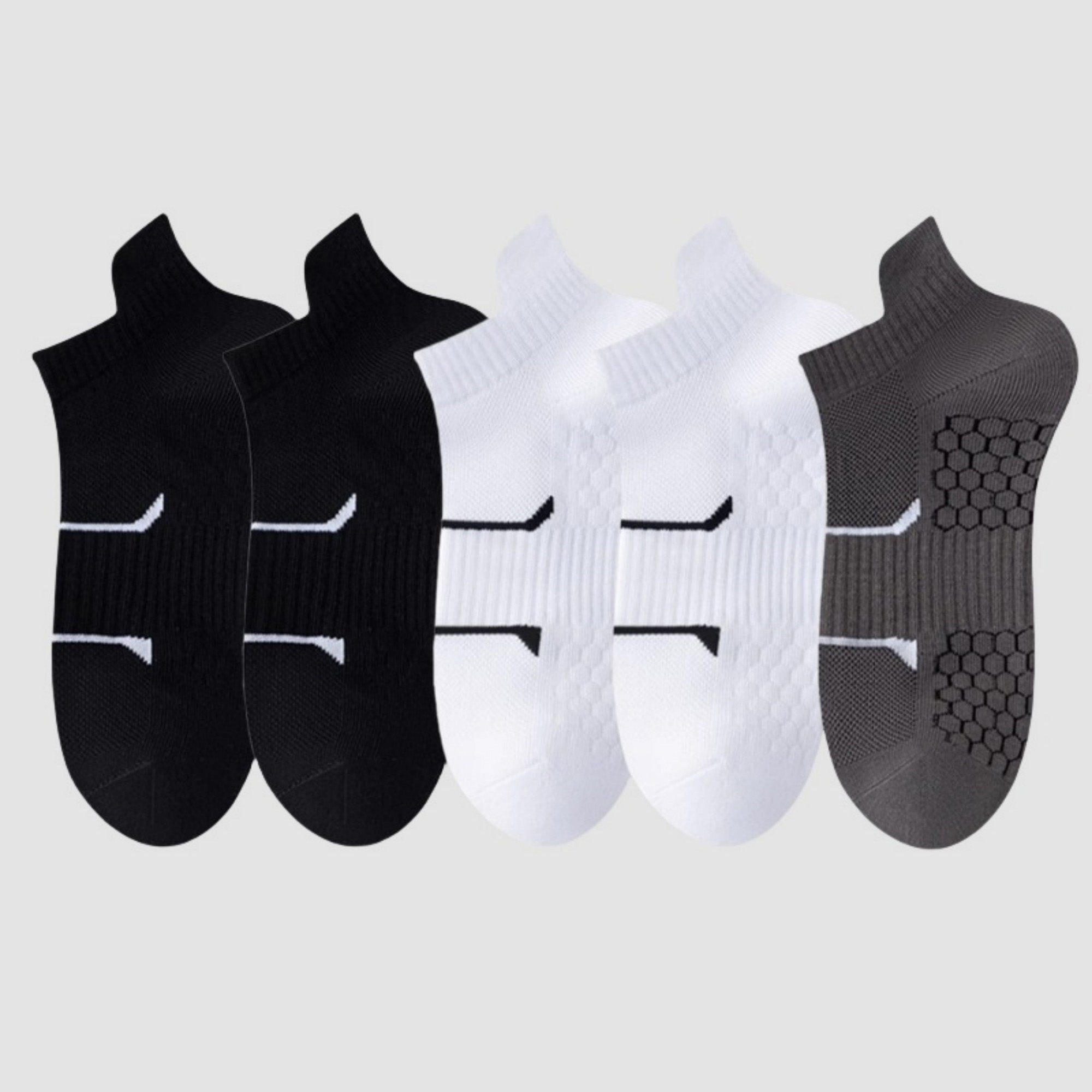 Anna-Kaci Men's Cushioned Low Cut Grip Socks 5-Pack with Arch Support and Breathable Mesh Panels