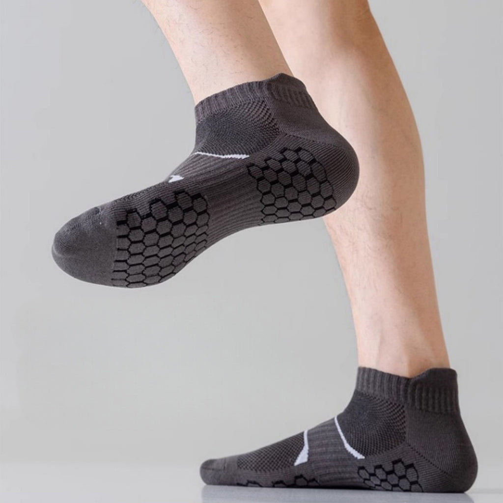 Anna-Kaci Men's Cushioned Low Cut Grip Socks 5-Pack with Arch Support and Breathable Mesh Panels