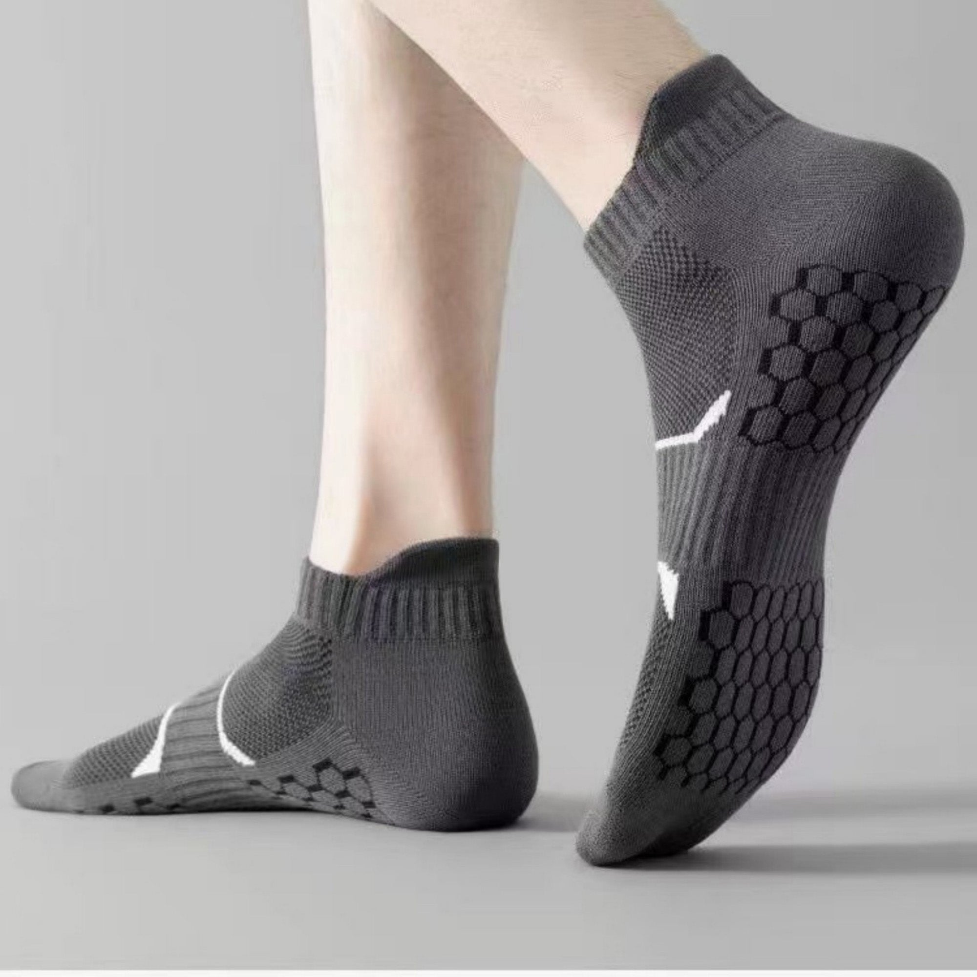 Anna-Kaci Men's Cushioned Low Cut Grip Socks 5-Pack with Arch Support and Breathable Mesh Panels