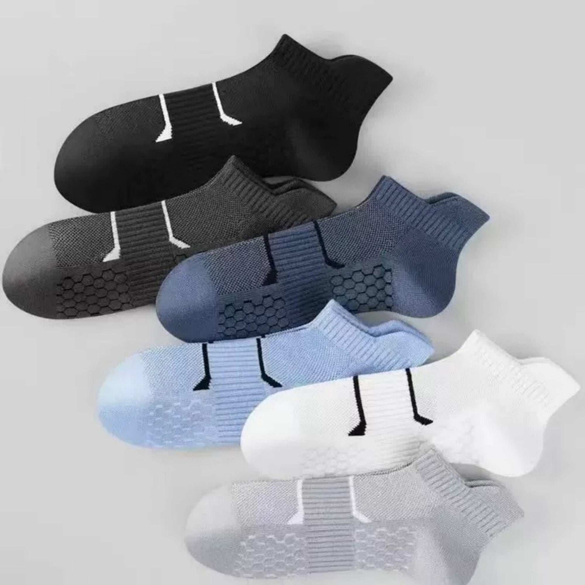 Anna-Kaci Men's Cushioned Low Cut Grip Socks 5-Pack with Arch Support and Breathable Mesh Panels