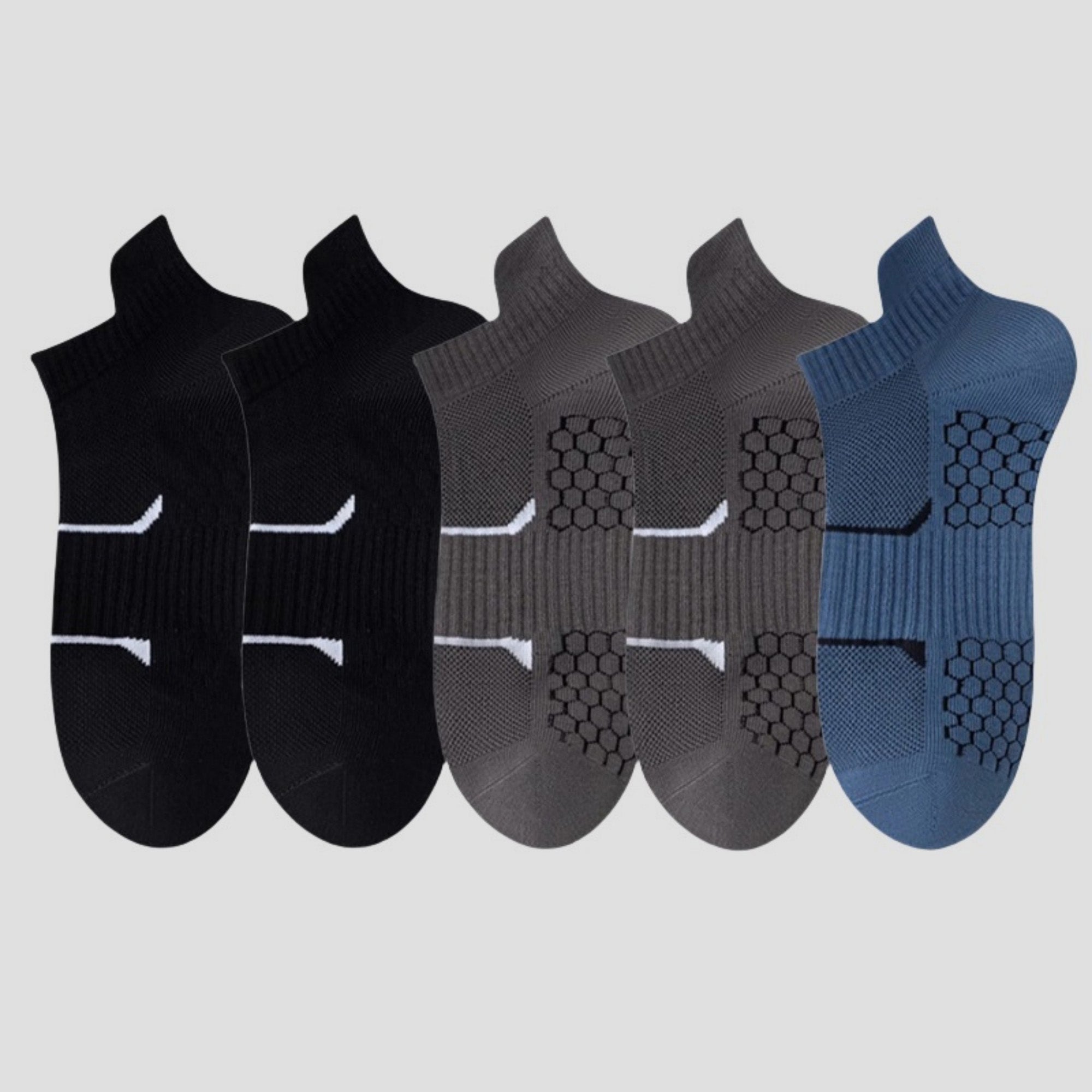 Anna-Kaci Men's Cushioned Low Cut Grip Socks 5-Pack with Arch Support and Breathable Mesh Panels