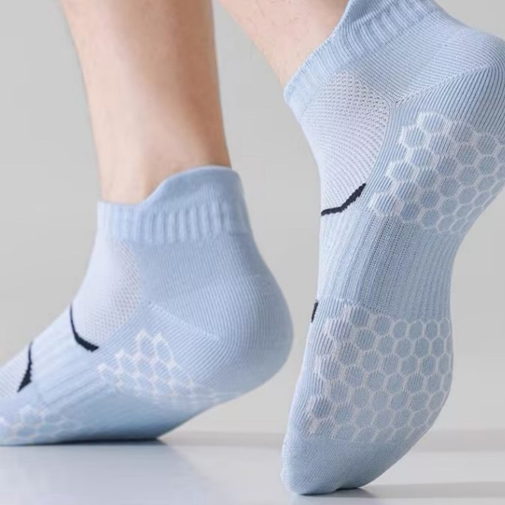 Anna-Kaci Men's Cushioned Low Cut Grip Socks 5-Pack with Arch Support and Breathable Mesh Panels
