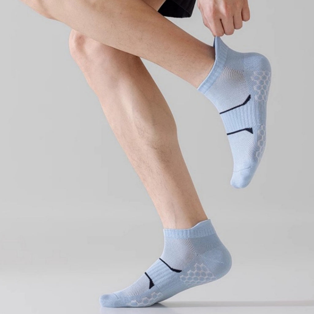 Anna-Kaci Men's Cushioned Low Cut Grip Socks 5-Pack with Arch Support and Breathable Mesh Panels