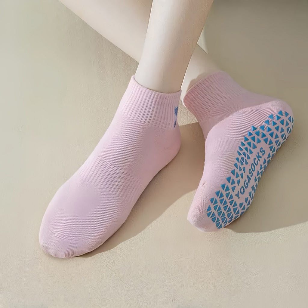 Anna-Kaci Women's Grip Ankle Socks 3-Pack with Heart Embroidery and Anti-Slip Soles for Yoga and Indoor Use