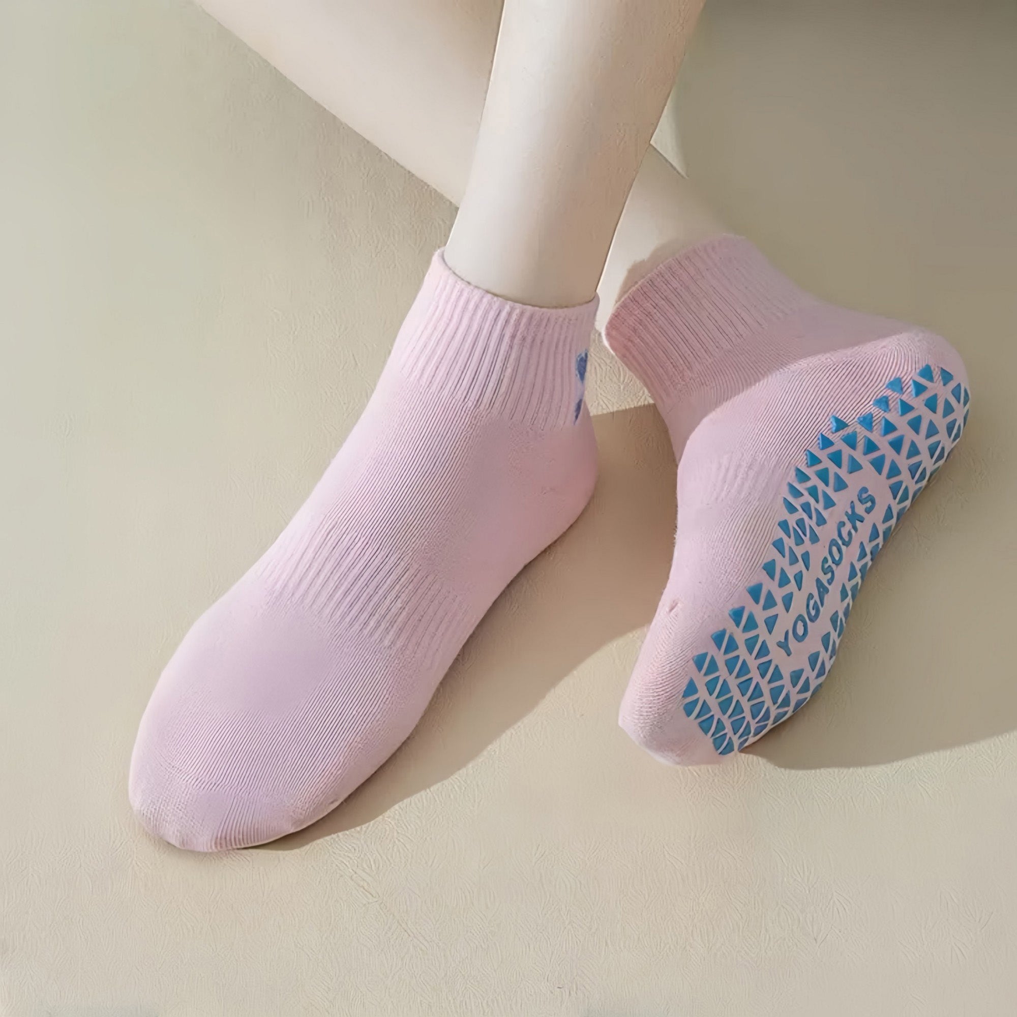 Anna-Kaci Women's Grip Ankle Socks 3-Pack with Heart Embroidery and Anti-Slip Soles for Yoga and Indoor Use