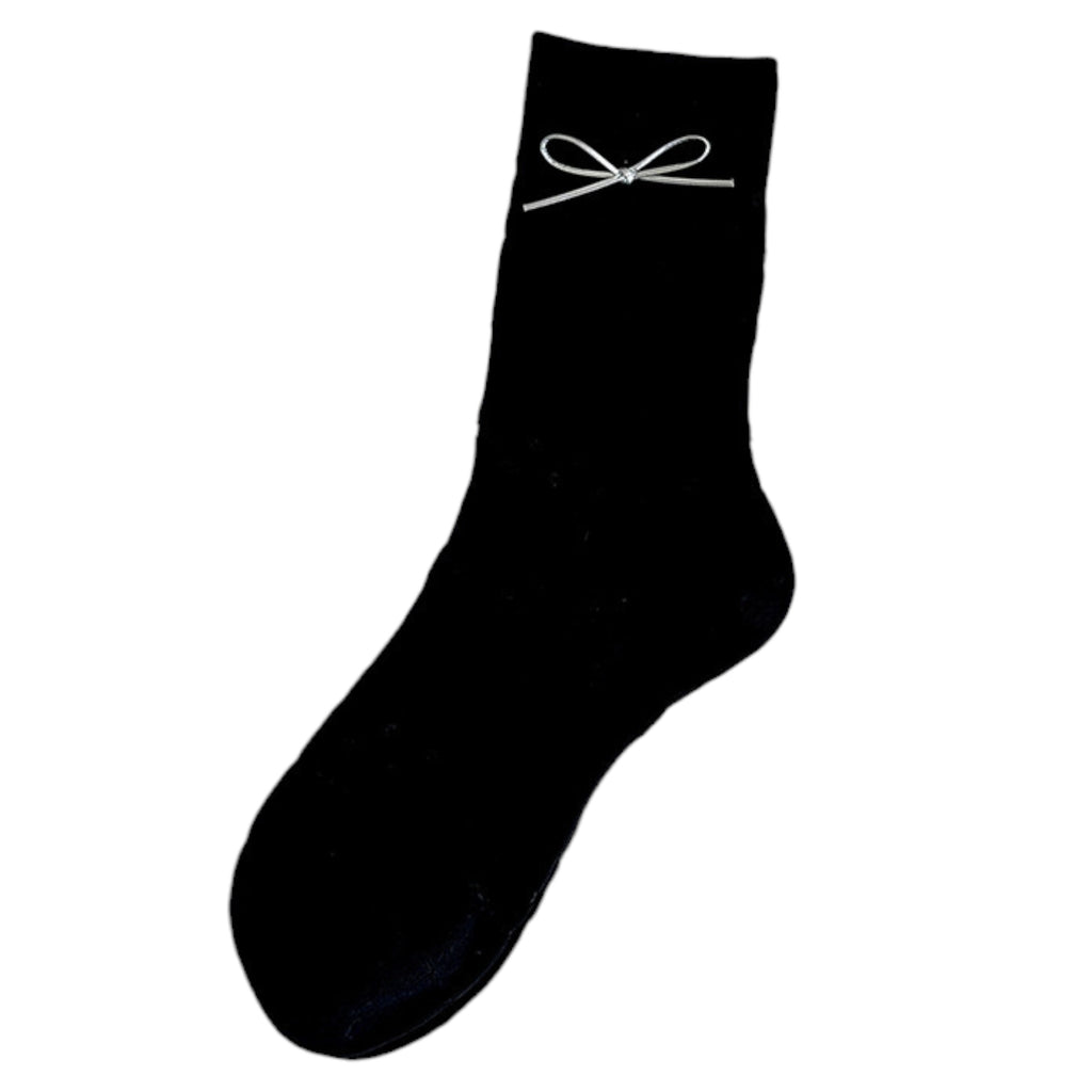 Anna-Kaci 2 Pairs Women's Eyelet Knit Socks with Faux Leather Bow Detail and Mid-Calf Fit