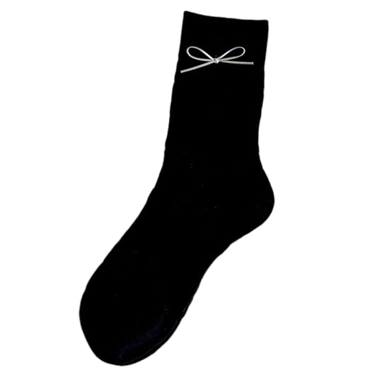 Anna-Kaci Women's Eyelet Knit Socks with Faux Leather Bow Detail and Mid-Calf Fit