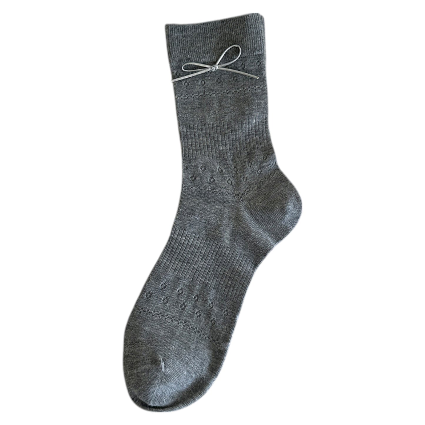 Anna-Kaci Women's Eyelet Knit Socks with Faux Leather Bow Detail and Mid-Calf Fit