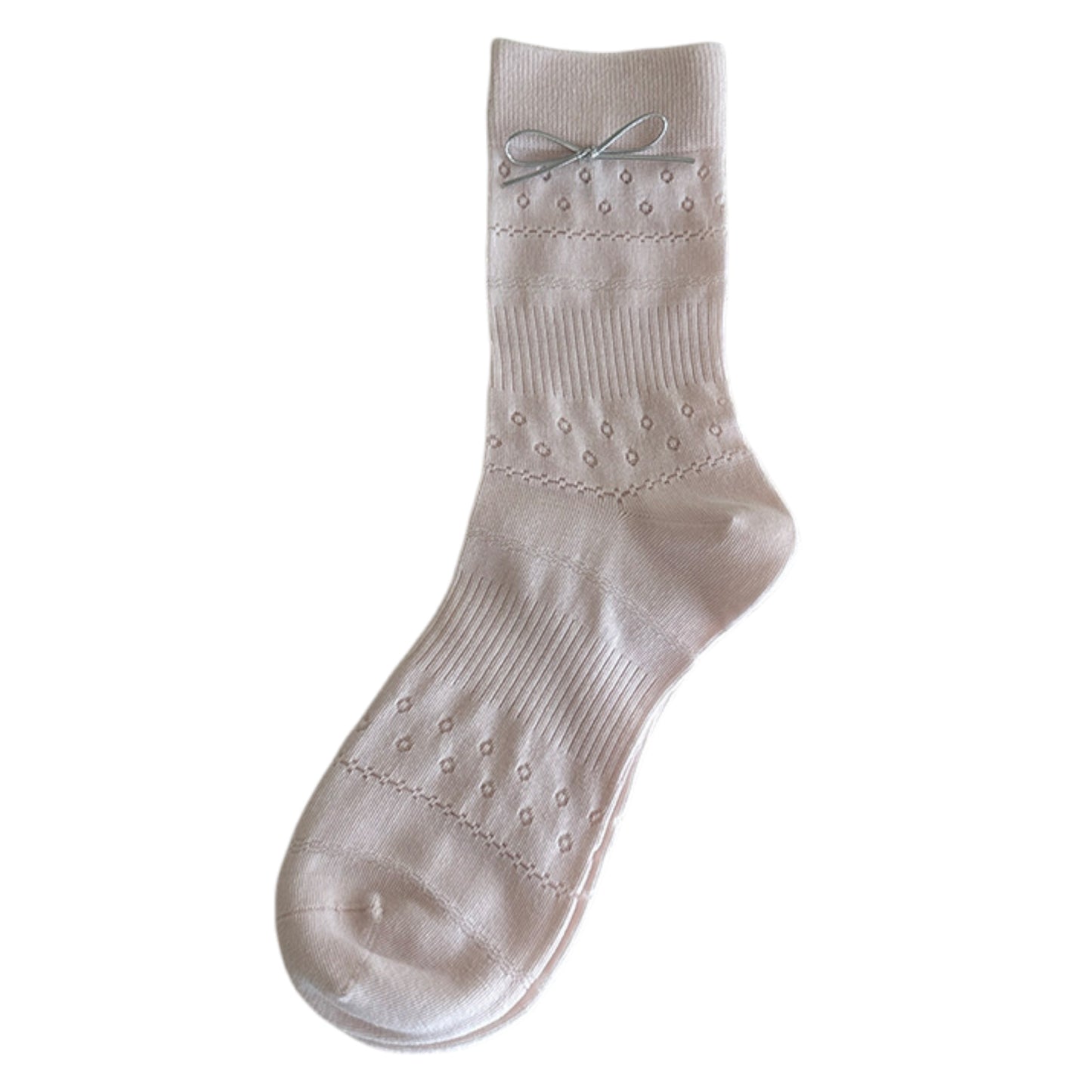 Anna-Kaci Women's Eyelet Knit Socks with Faux Leather Bow Detail and Mid-Calf Fit
