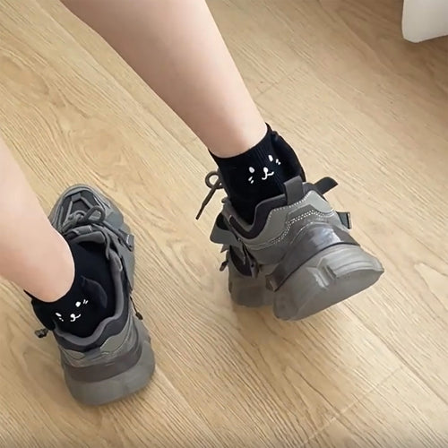 Anna-Kaci 2 Pairs Ribbed Ankle Socks with 3D Puppy Ear Detail and Embroidered Dog Face for Fun Everyday Style