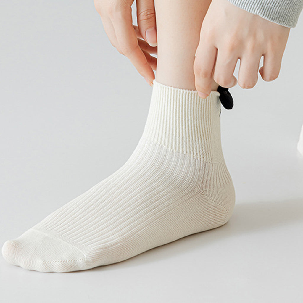 Anna-Kaci 2 Pairs Ribbed Ankle Socks with 3D Puppy Ear Detail and Embroidered Dog Face for Fun Everyday Style