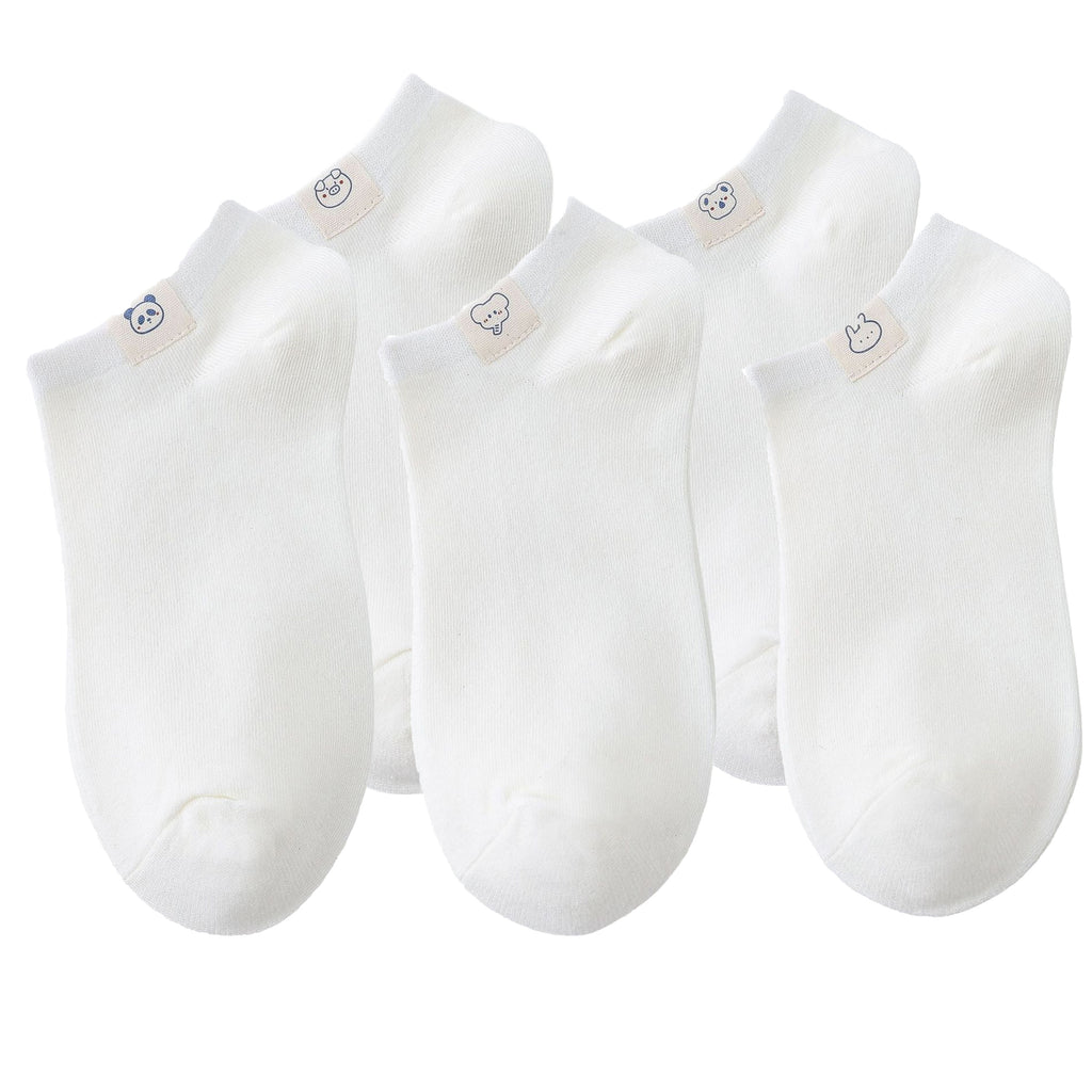 Anna-Kaci Women's 5 Pairs Women's Ankle Socks Soft Cotton Stretch Fabric with Cute Cartoon Animal Tags Comfortable Everyday Low-Cut Design