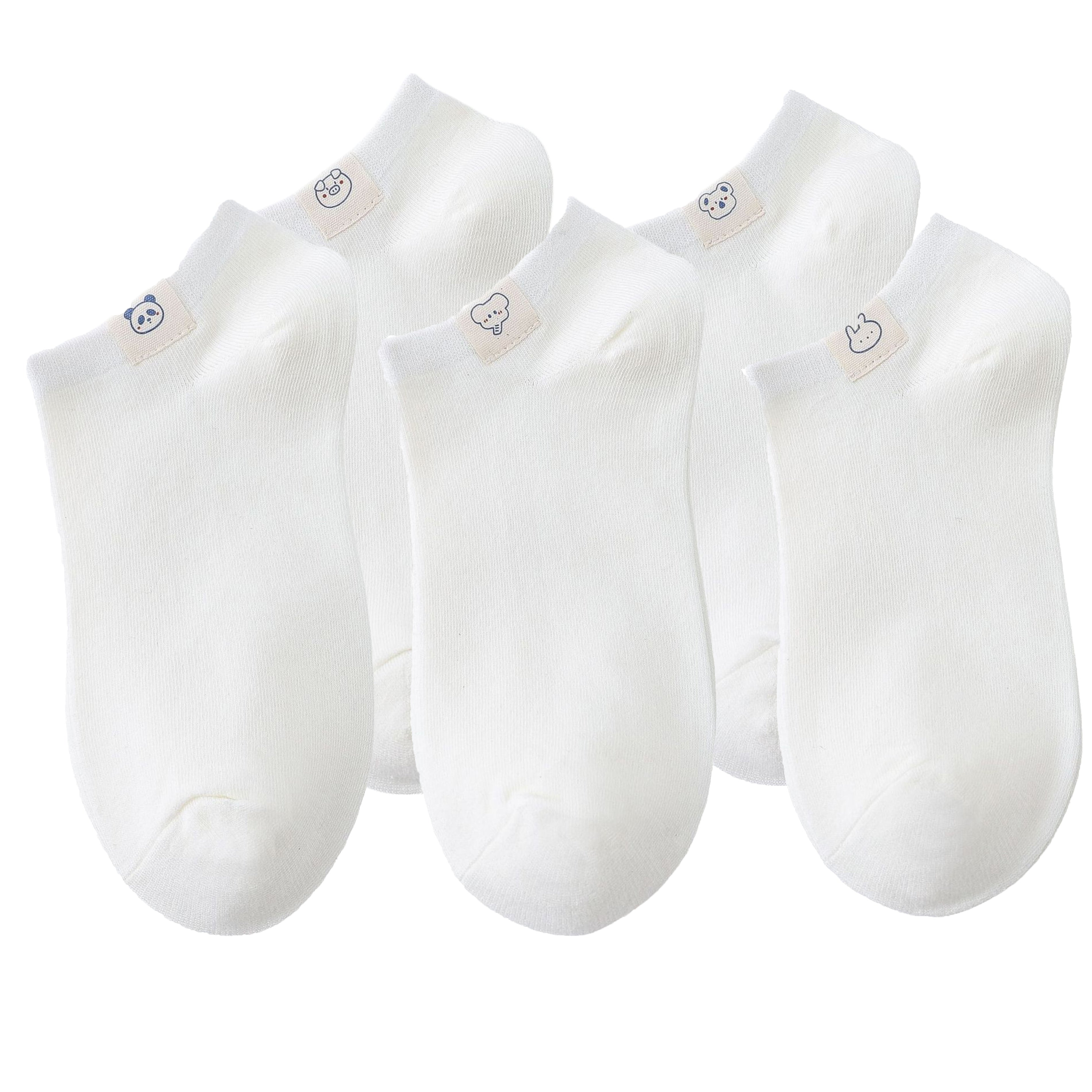 Anna-Kaci Women's 5 Pairs Women's Ankle Socks Soft Cotton Stretch Fabric with Cute Cartoon Animal Tags Comfortable Everyday Low-Cut Design