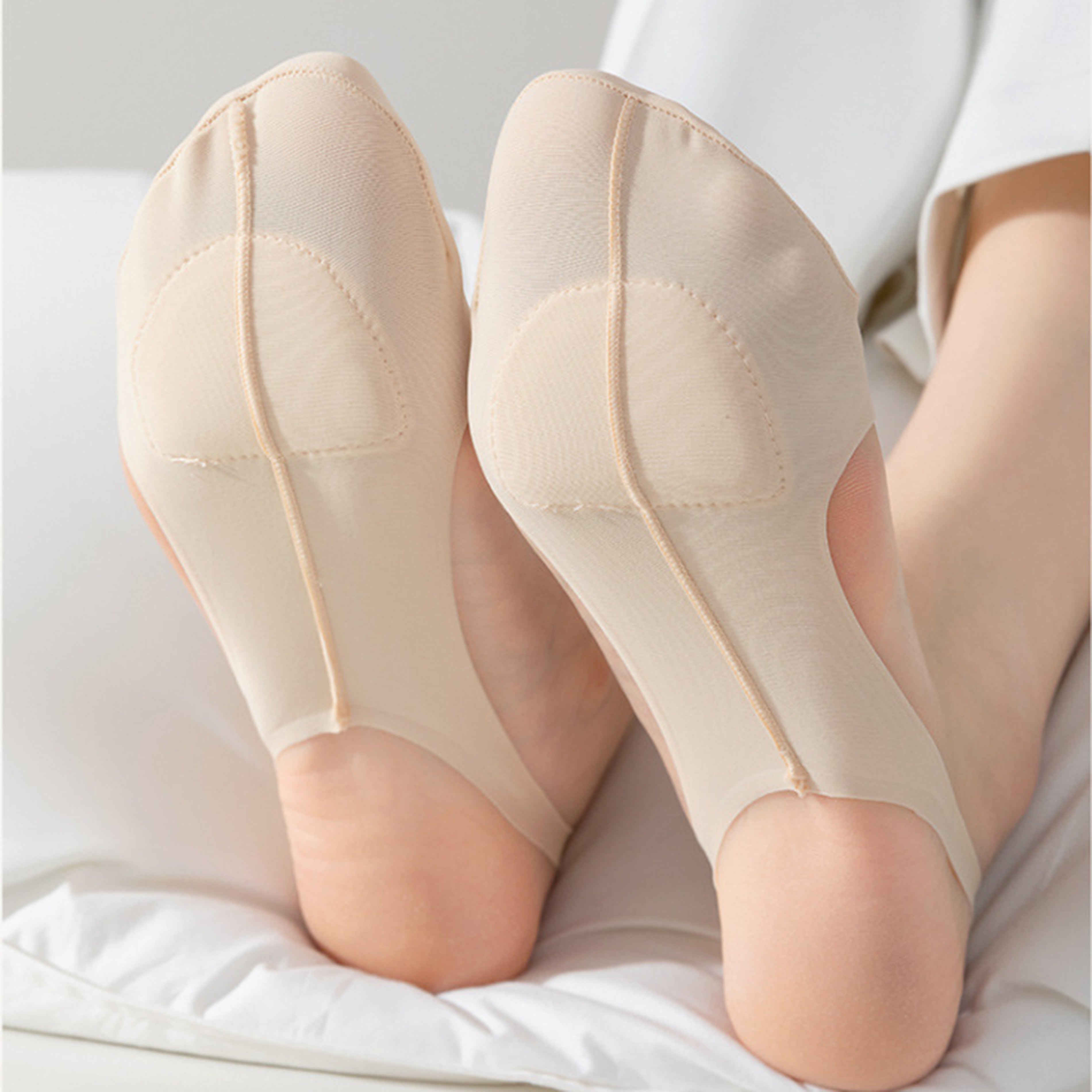 Anna-Kaci Women's 4 Pairs Women's Ballet-Inspired No Show Liner Socks Low Cut Invisible Design with Criss-Cross Elastic Straps and Non-Slip Silicone Heel