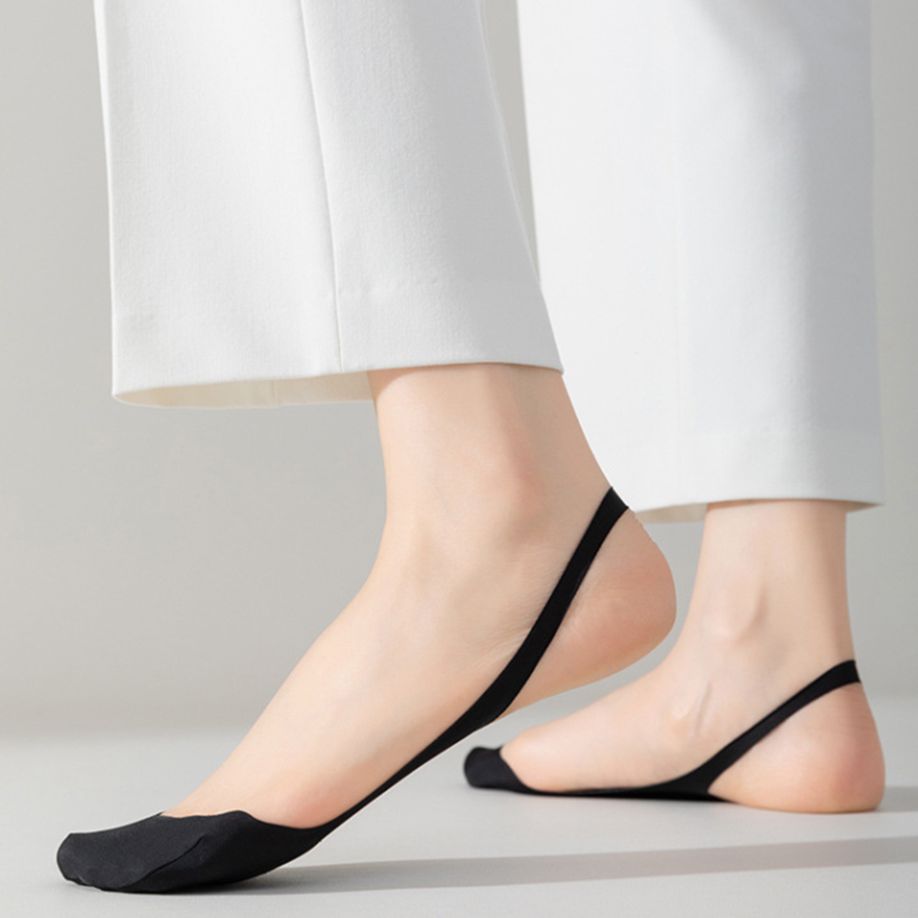 Anna-Kaci Women's 4 Pairs Women's Ballet-Inspired No Show Liner Socks Low Cut Invisible Design with Criss-Cross Elastic Straps and Non-Slip Silicone Heel