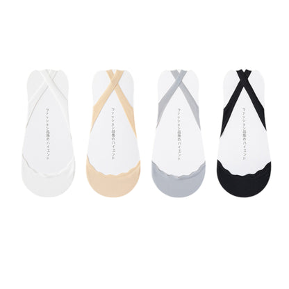 Anna-Kaci Women's 4 Pairs Women's Ballet-Inspired No Show Liner Socks Low Cut Invisible Design with Criss-Cross Elastic Straps and Non-Slip Silicone Heel