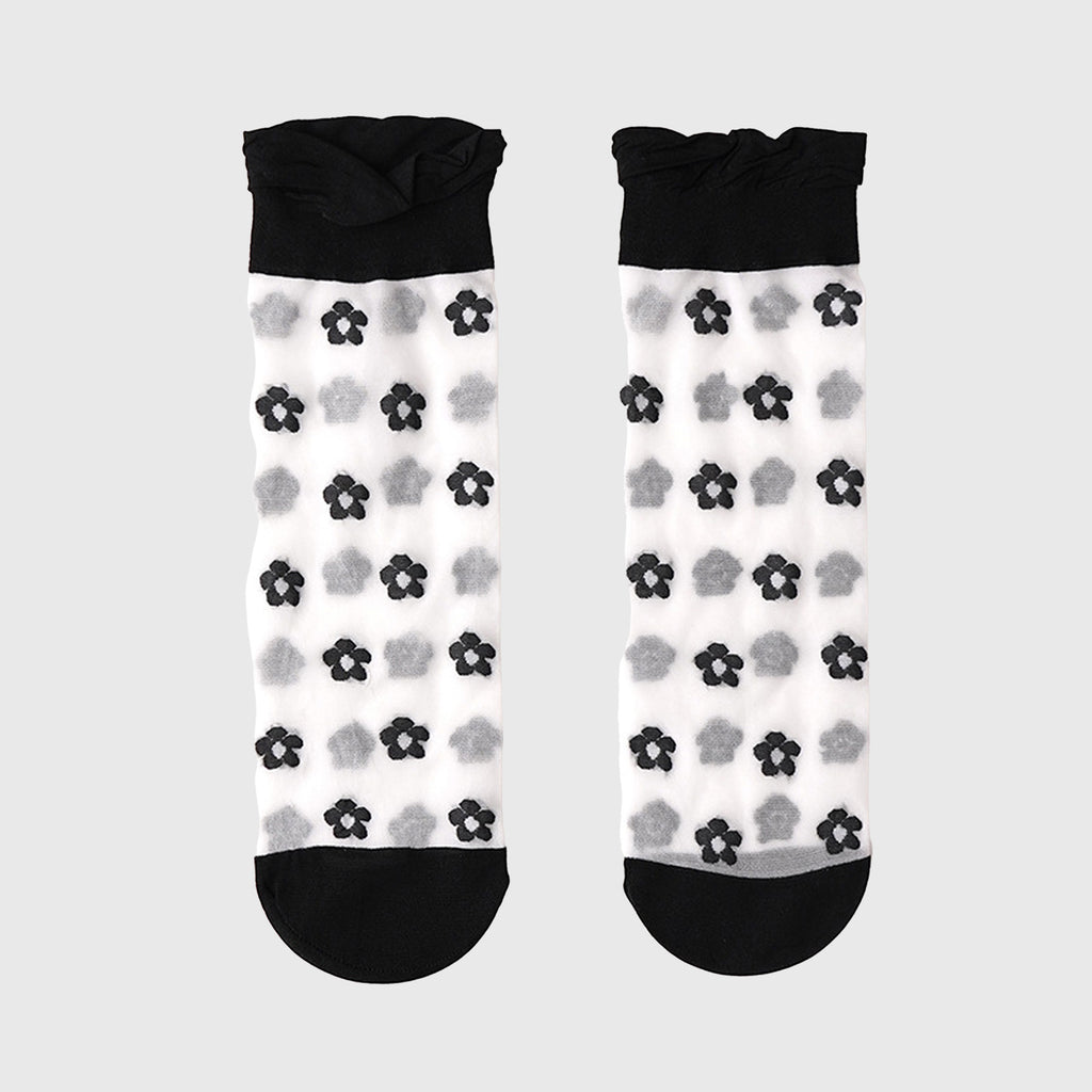 Anna-Kaci Women's Sheer Floral Patterned Ankle Socks with Ruffle Cuff 6pk