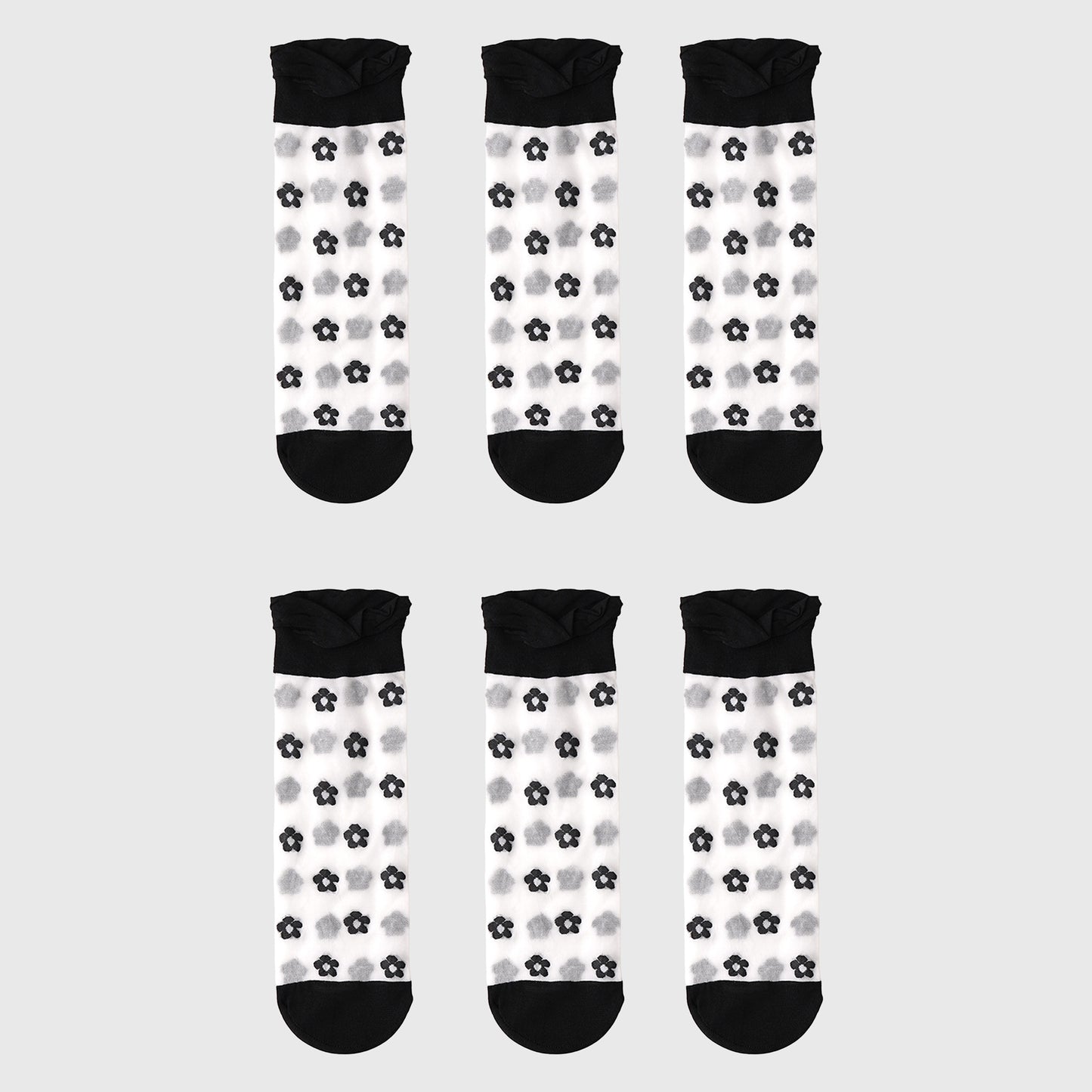 Anna-Kaci Women's Sheer Floral Patterned Ankle Socks with Ruffle Cuff 6pk