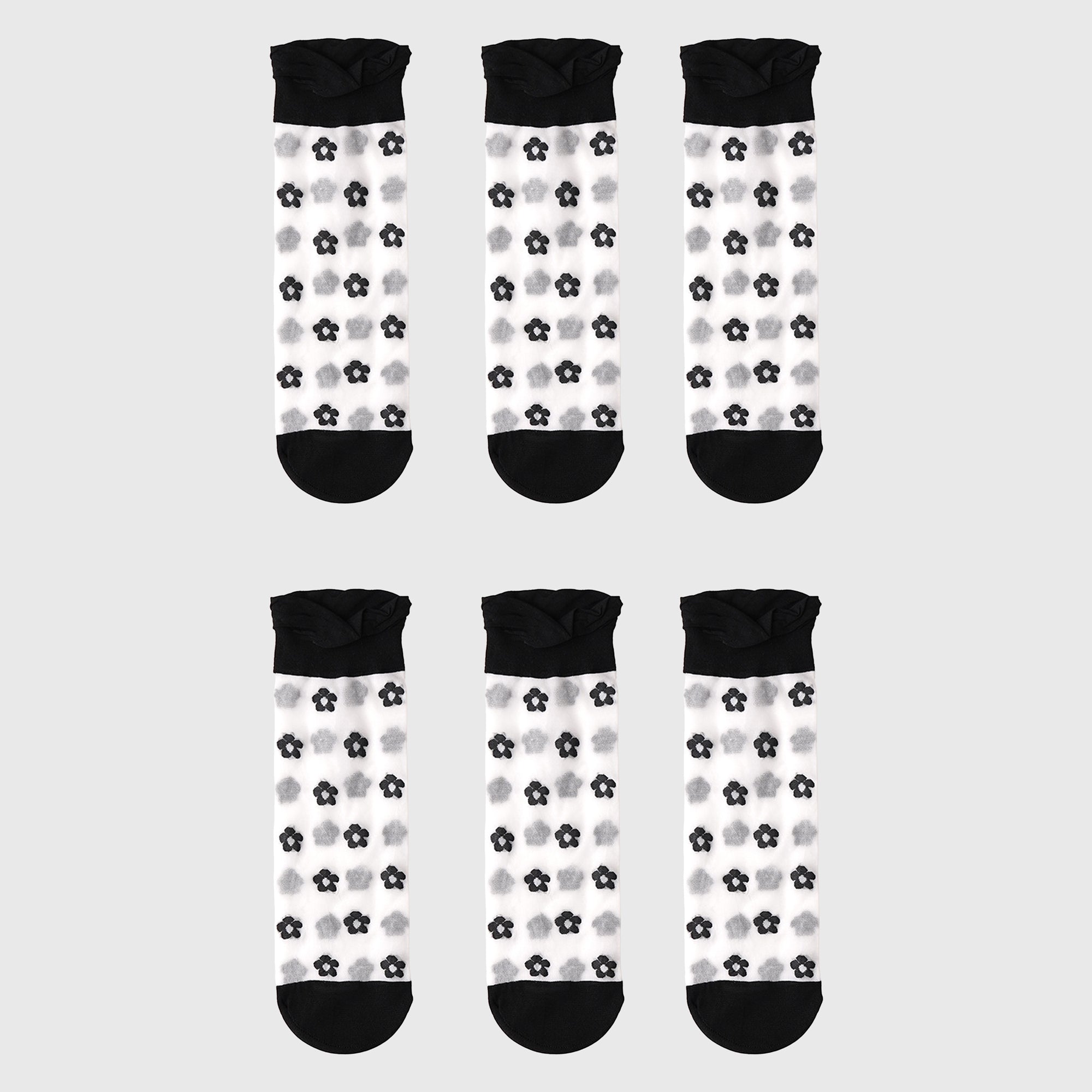Anna-Kaci Women's Sheer Floral Patterned Ankle Socks with Ruffle Cuff 6pk