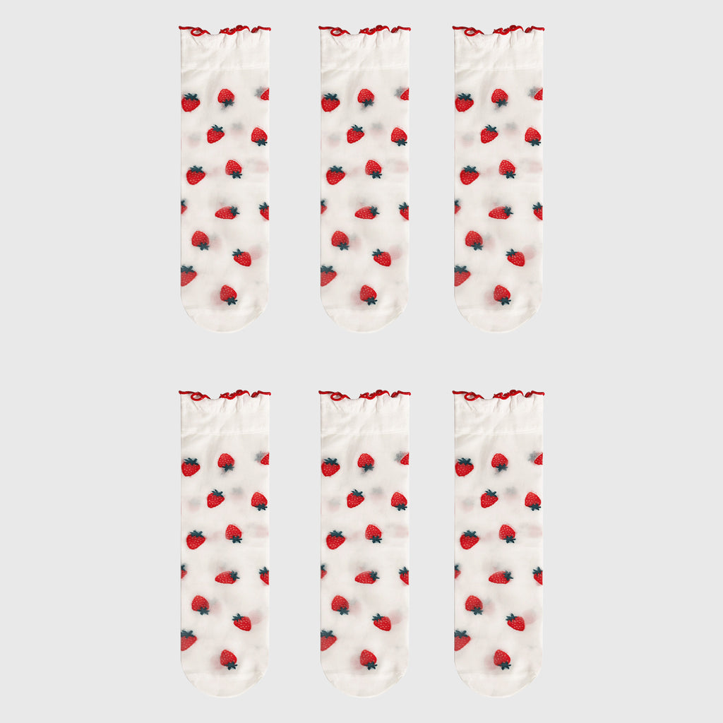 Anna-Kaci Women's Sheer Floral Patterned Ankle Socks with Ruffle Cuff 6pk