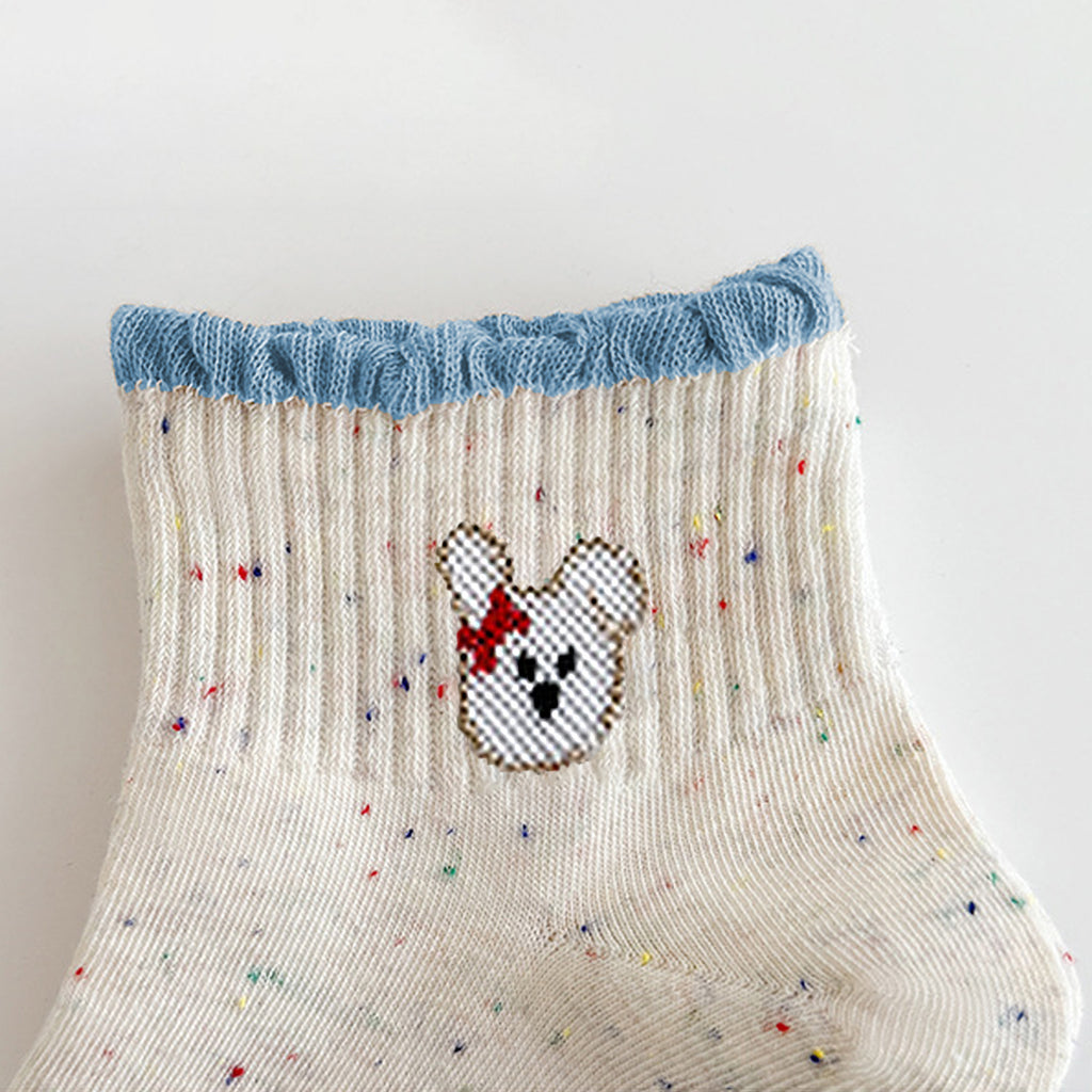 Anna-Kaci Women's Cute Bear Embroidered Speckled Ankle Socks 6pk