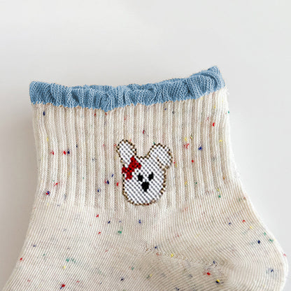 Anna-Kaci Women's Cute Bear Embroidered Speckled Ankle Socks 6pk