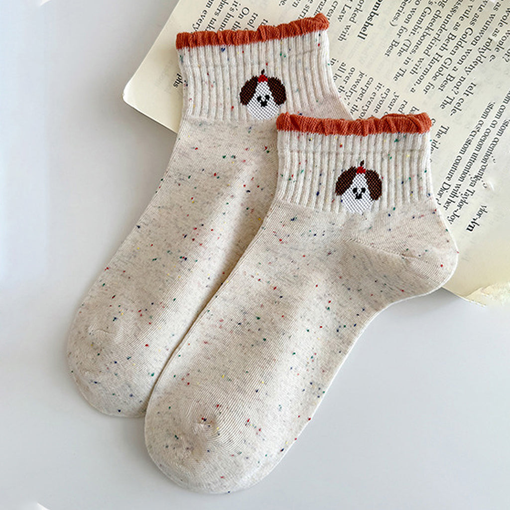 Anna-Kaci Women's Cute Bear Embroidered Speckled Ankle Socks 6pk