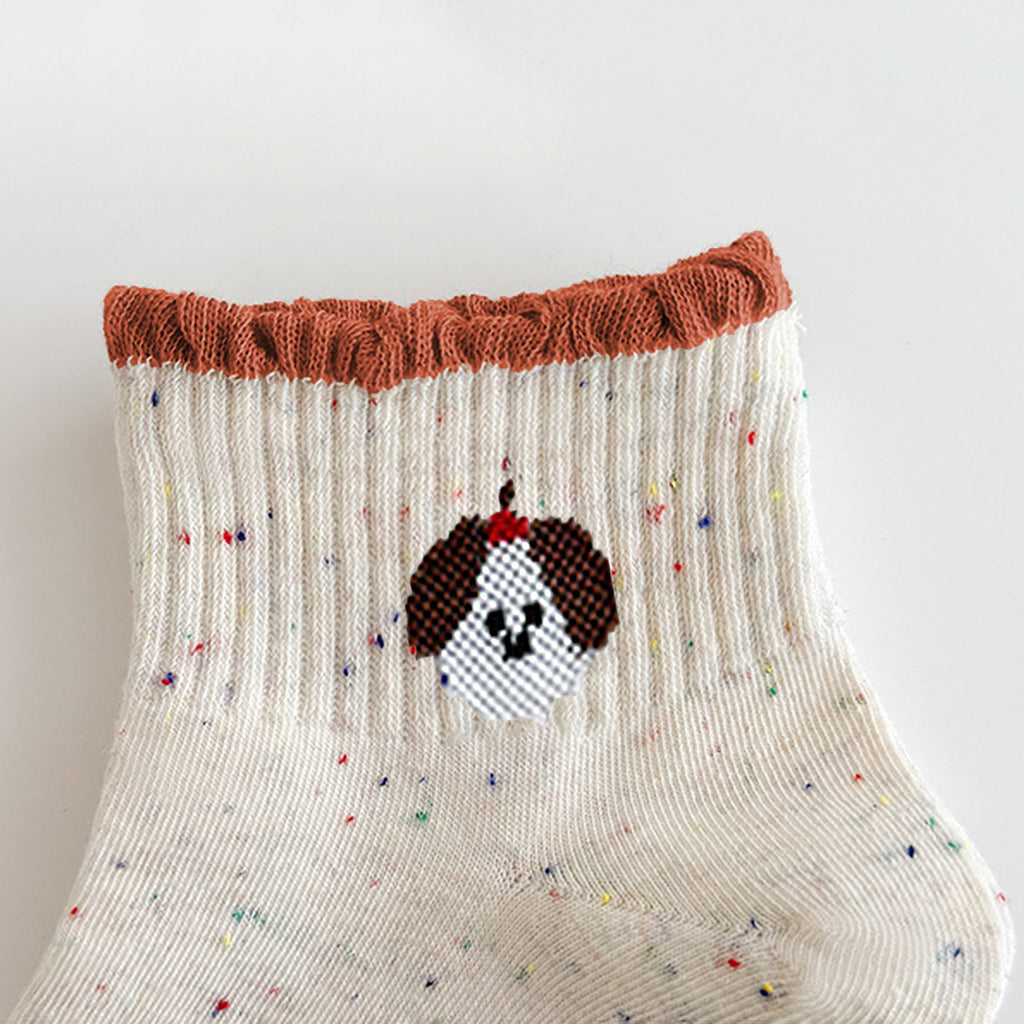 Anna-Kaci Women's Cute Bear Embroidered Speckled Ankle Socks 6pk