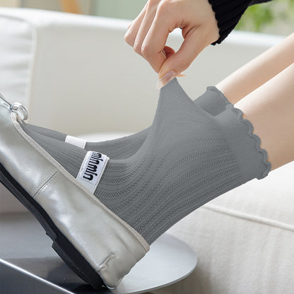 Anna-Kaci Sheer Ruffle-Trimmed Ankle Socks 6pk