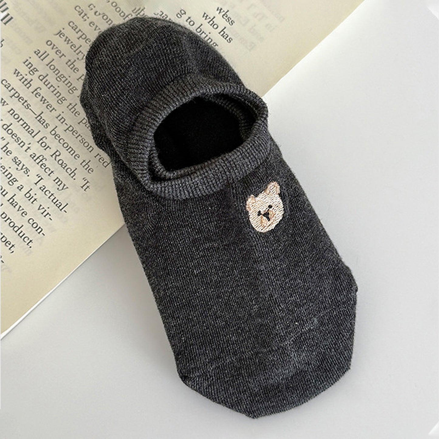 Anna-Kaci Women's 6pk Cute Bear Embroidered No-Show Socks
