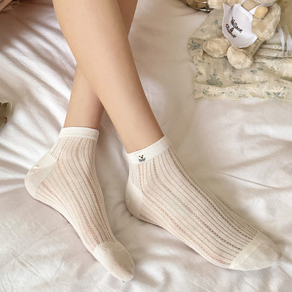 Anna-Kaci Cute Bear-Embroidered Striped Ankle Socks 6Pk