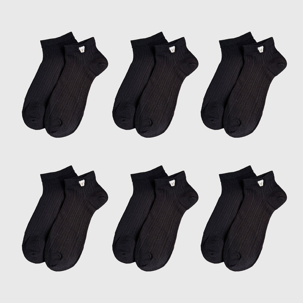 Anna-Kaci Cute Bear-Embroidered Striped Ankle Socks 6Pk