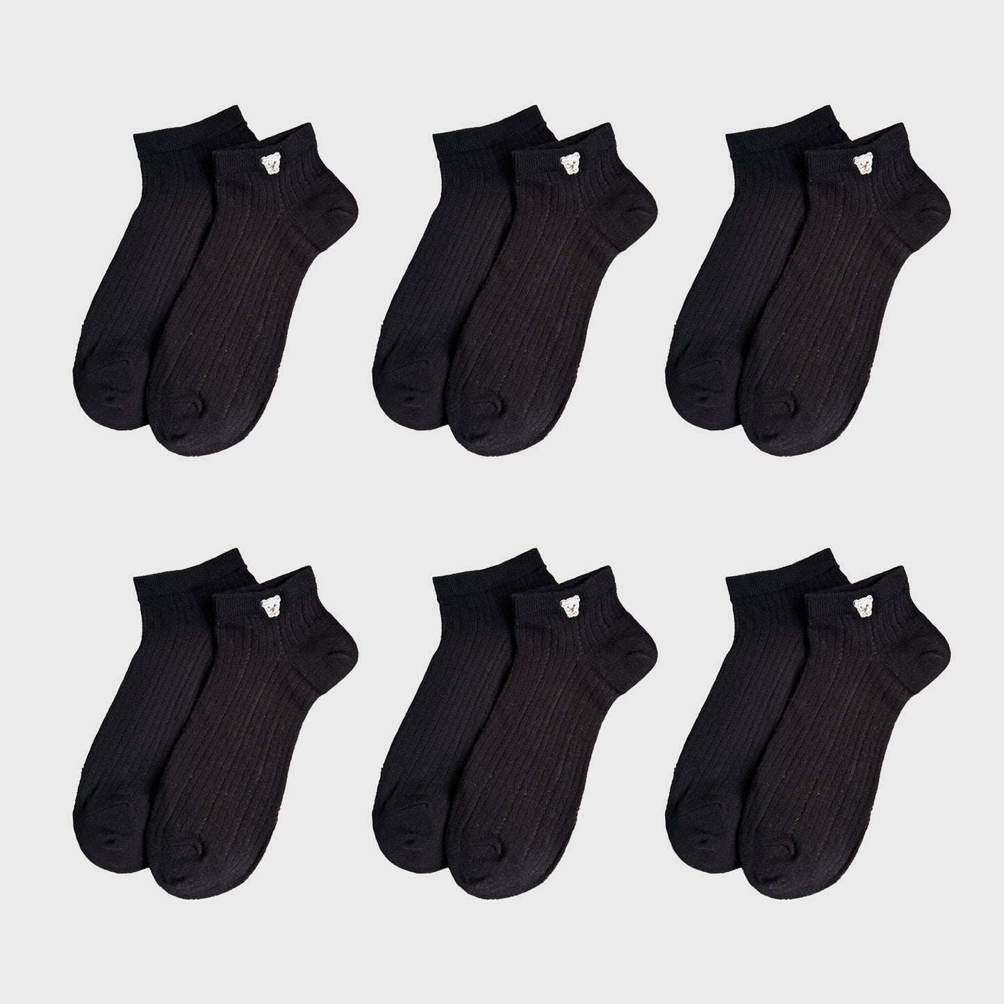 Anna-Kaci Cute Bear-Embroidered Striped Ankle Socks 6Pk