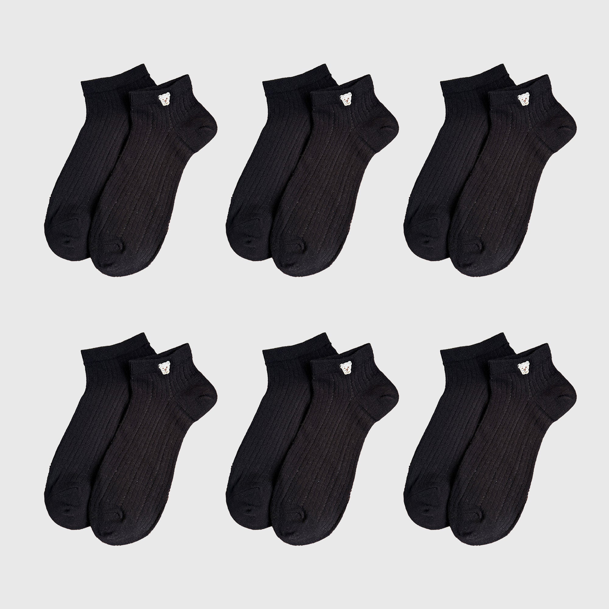 Anna-Kaci Cute Bear-Embroidered Striped Ankle Socks 6Pk