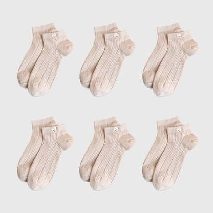 Anna-Kaci Cute Bear-Embroidered Striped Ankle Socks 6Pk