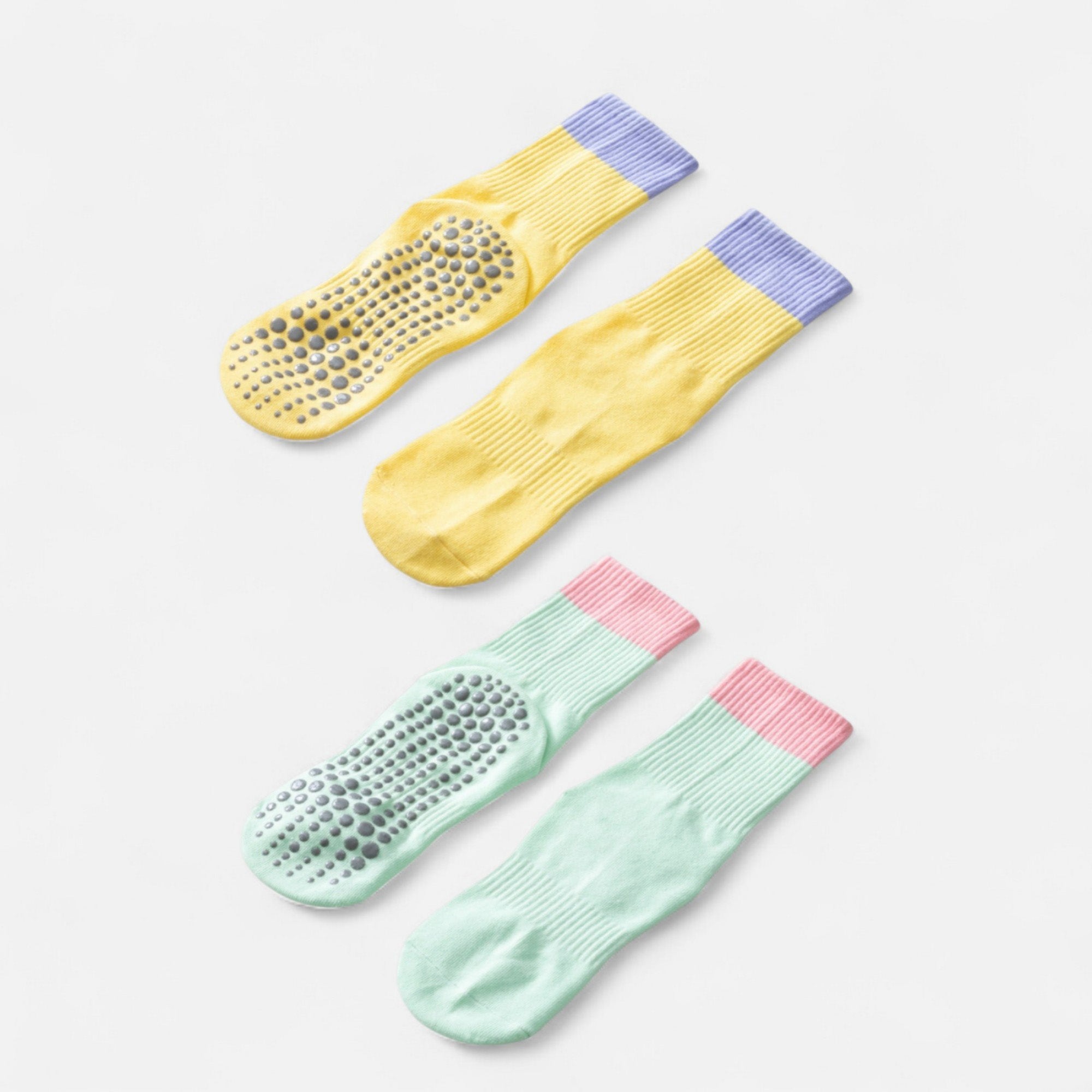 Anna-Kaci Women's Crew Grip Socks 2-Pack with Contrast Cuffs and Raised Textured Soles for Indoor Comfort