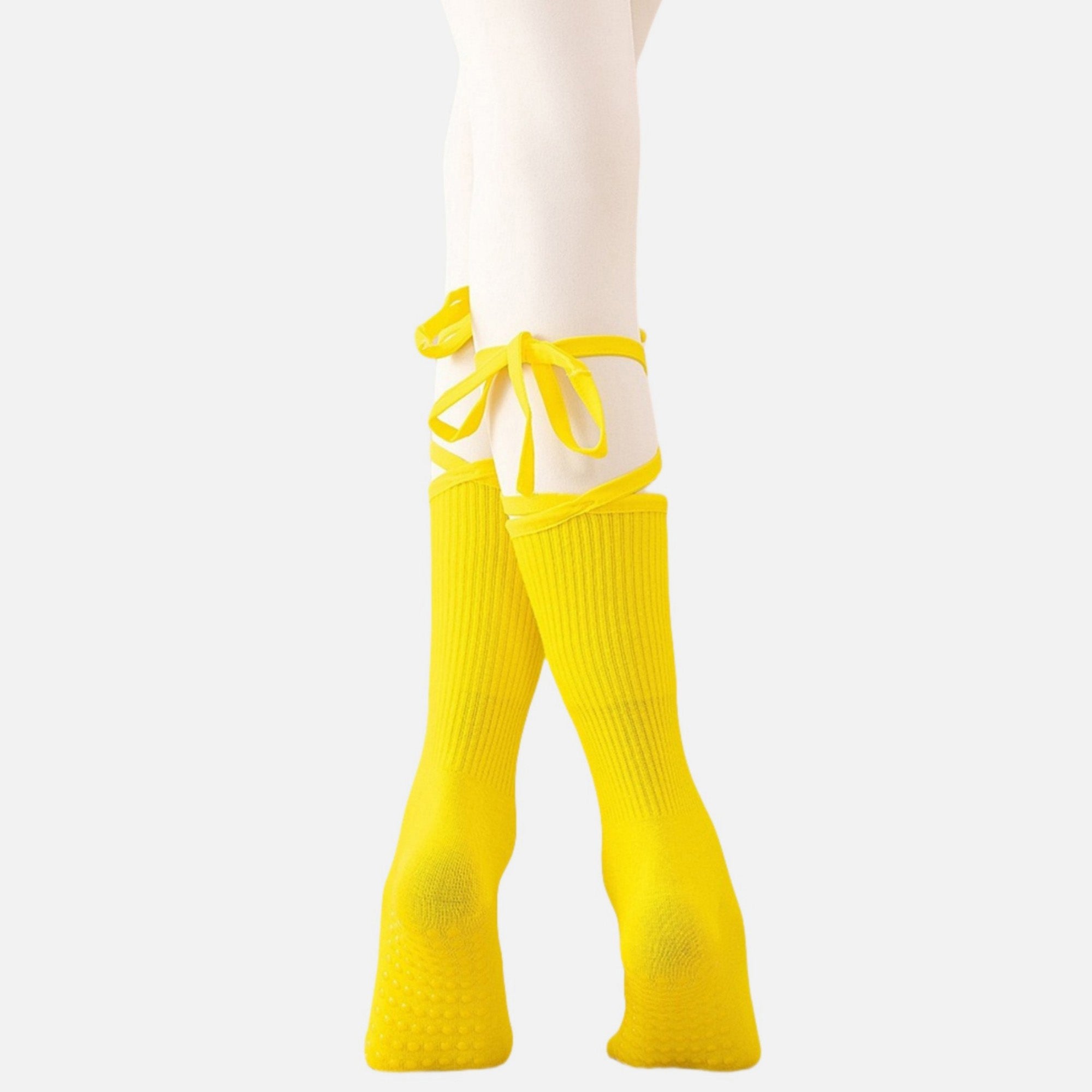 Anna-Kaci Women's 2-Pack Over-the-Calf Grip Socks with Ribbon Tie and Non-Slip Sole for Barre Pilates Yoga