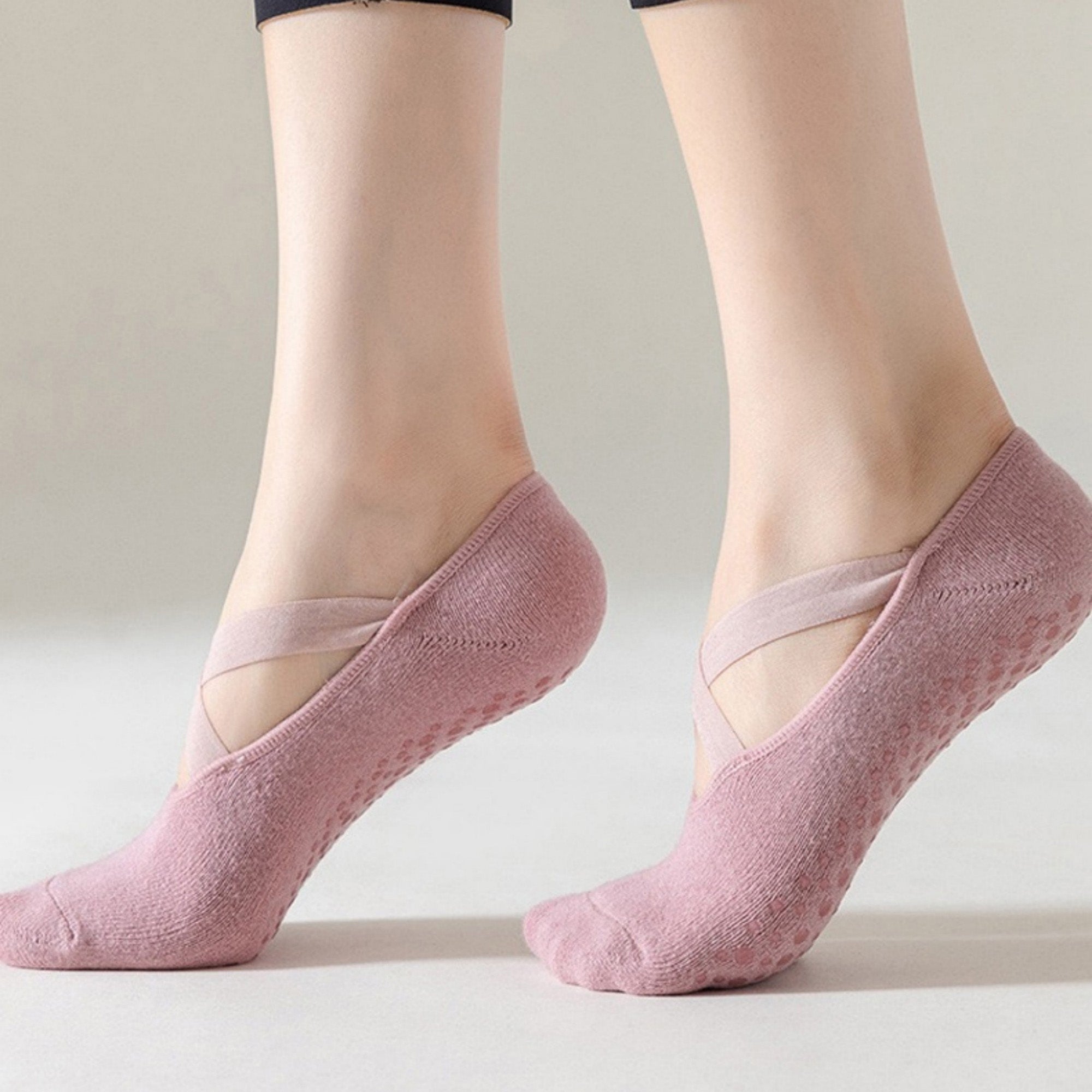 Anna-Kaci Women's 3-Pack Ballet Style Grip Socks with Crisscross Elastic and Non-Slip Soles for Barre Pilates Yoga