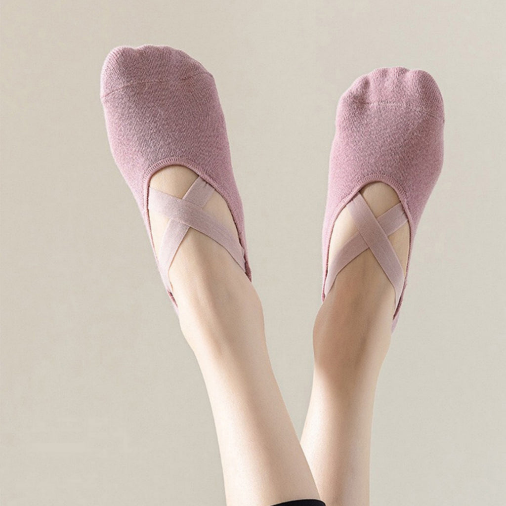 Anna-Kaci Women's 3-Pack Ballet Style Grip Socks with Crisscross Elastic and Non-Slip Soles for Barre Pilates Yoga
