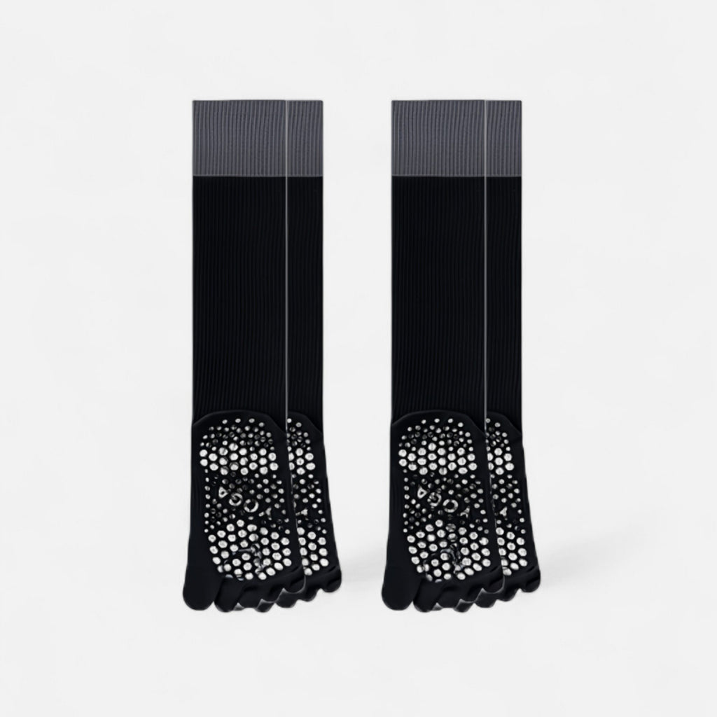 Anna-Kaci Women's 2-Pack Knee High Grip Toe Socks with Ribbed Fabric and Non-Slip Soles for Yoga and Studio Workouts
