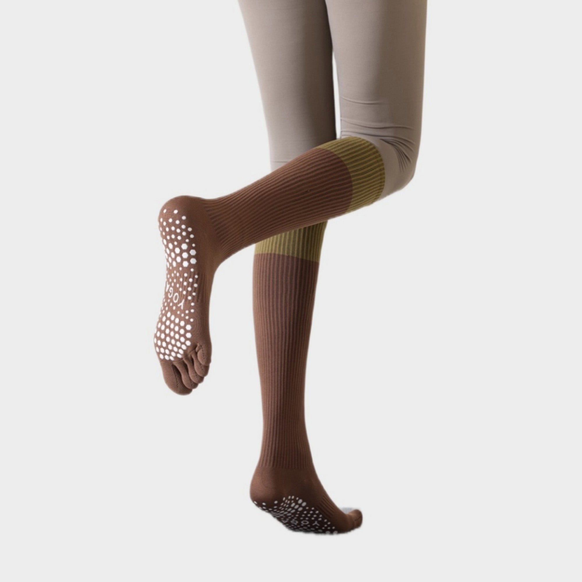 Anna-Kaci Women's 2-Pack Knee High Grip Toe Socks with Ribbed Fabric and Non-Slip Soles for Yoga and Studio Workouts