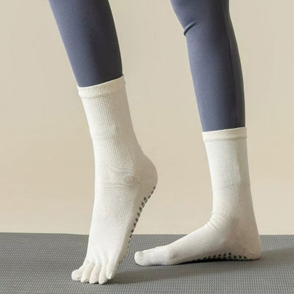 Anna-Kaci Women's 2-Pack Grip Toe Socks with Non-Slip Soles and Ribbed Knit in Neutral Tones for Yoga and Studio Classes