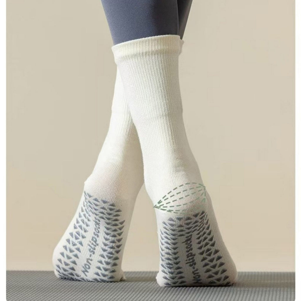 Anna-Kaci Women's 2-Pack Grip Toe Socks with Non-Slip Soles and Ribbed Knit in Neutral Tones for Yoga and Studio Classes