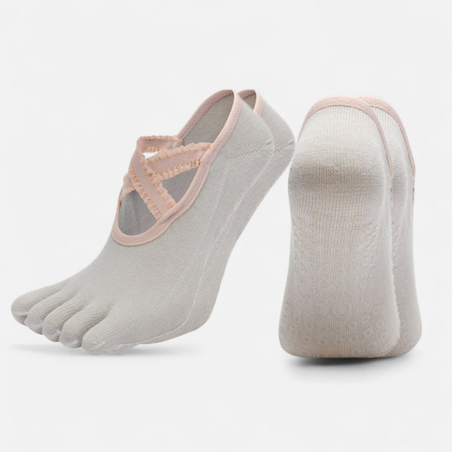 Anna-Kaci Women's 2-Pack Toe Grip Ballet Socks with Crisscross Elastic Bands and Soft Stretch Knit for Pilates or Barre