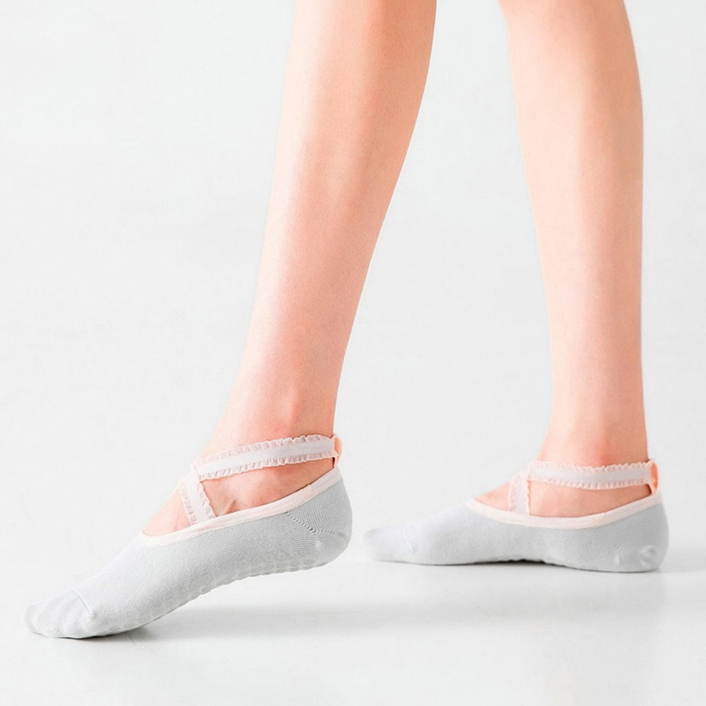 Anna-Kaci Women's 2-Pack Ballet Style Grip Socks with Crisscross Elastic Straps and Non-Slip Soles for Yoga or Pilates