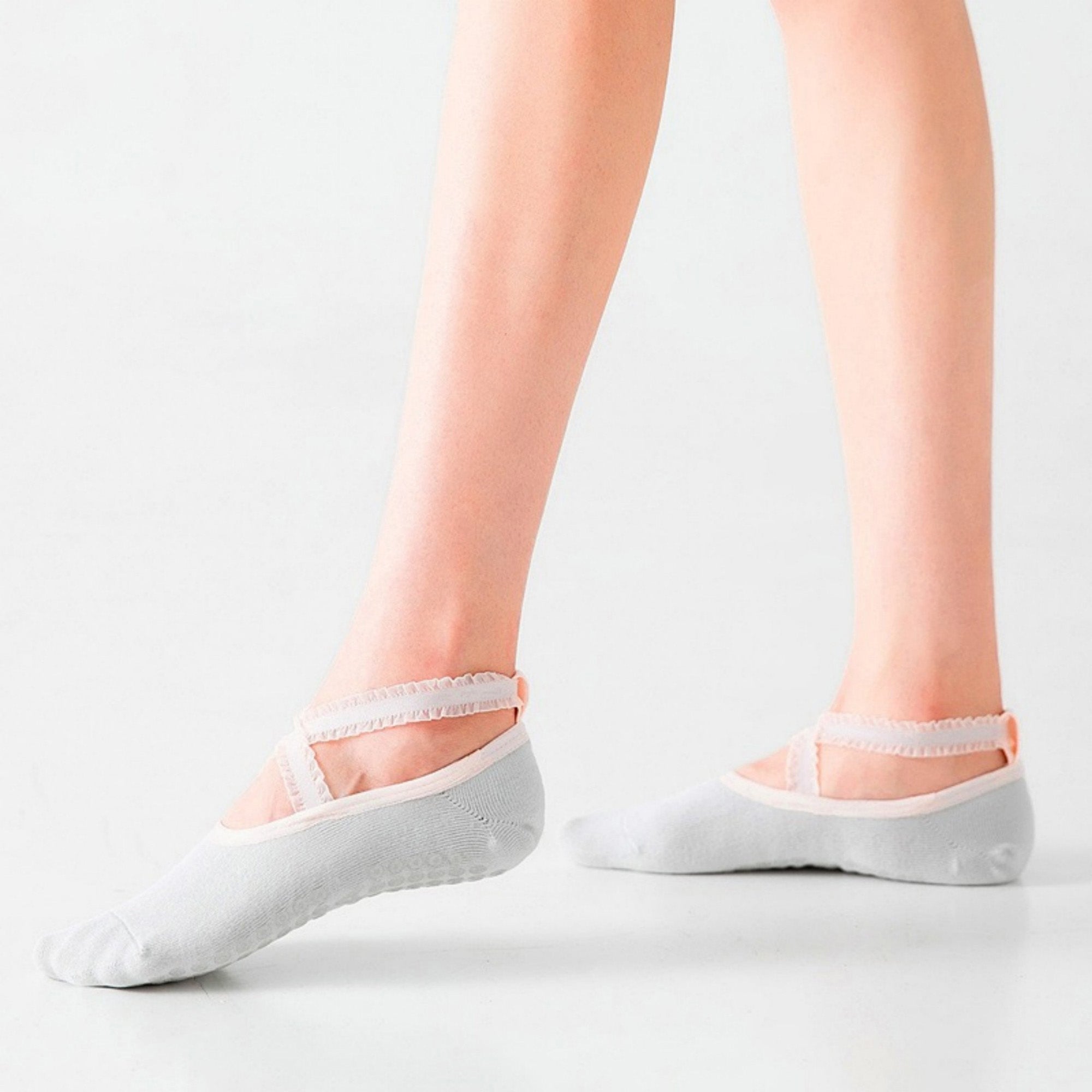 Anna-Kaci Women's 2-Pack Ballet Style Grip Socks with Crisscross Elastic Straps and Non-Slip Soles for Yoga or Pilates
