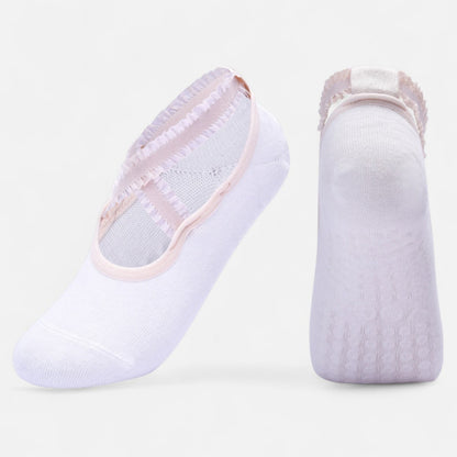 Anna-Kaci Women's 2-Pack Ballet Style Grip Socks with Crisscross Elastic Straps and Non-Slip Soles for Yoga or Pilates