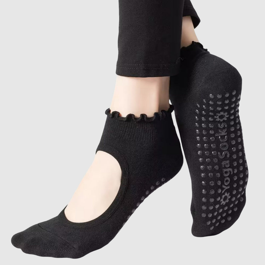 Anna-Kaci Women's 3-Pack Non-Slip Ballet Cut Ankle Socks with Ruffled Trim and Grip Soles for Yoga or Daily Wear