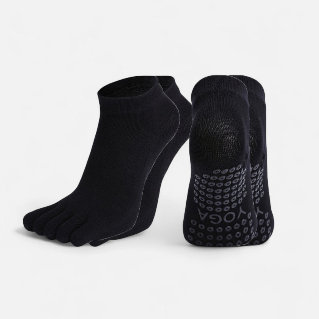 Anna-Kaci Women's 2-Pack Five-Toe Non-Slip Ankle Socks with Grip Soles for Yoga Pilates and Barefoot Stability